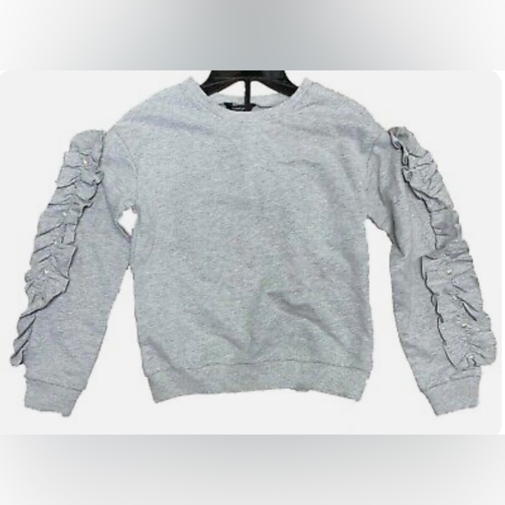 Bebe Girls Ruffle Trim Drop Sleeves Sweatshirt Halter Gray